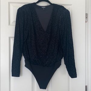 Express Black Cheetah Sparkle Bodysuit